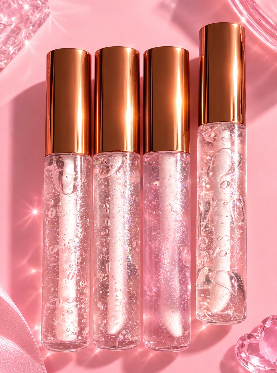 Finished Love, Iman lip gloss tubes with rose gold caps